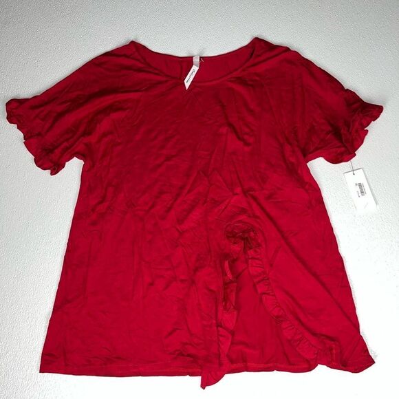 NY Collection Red Ruffle Trim Split Hem Top XL NWT - Picture 3 of 9